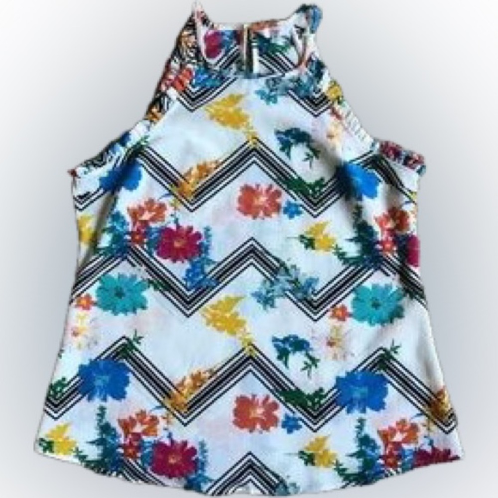 Candie’s White & Black Zig Zag Floral Halter Top size small